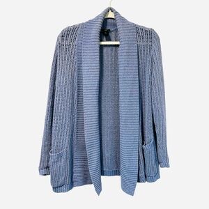 Ann Taylor factory cardigan women’s M petite blue open fisherman’s knit boho